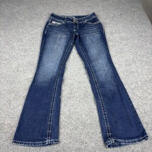 Amethyst Jeans Womens 7 Y2K Flare Low Rise Dark Wash Stretch Embellished Denim‎
